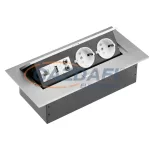   GTV AE-PB02GS-53 Süllyeszthető elosztó 2 aljzat, 1 USB, audio ki-/bemenet, internet bemenet, AC220-240V, max 3600W, IP20, 1,5m, alumínium, SCHUKO