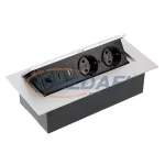   GTV AE-PB02GSHDMI-53 Süllyeszthető elosztó 2x SHUCKO aljzat, 1 USB, 1 HDMI, 1 internet bemenet, AC220-240V, max 3600W, IP20, 1,5m, alumínium