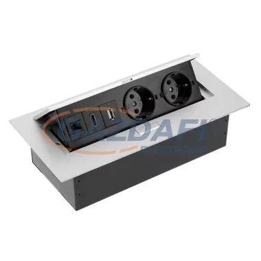 GTV AE-PB02GSHDMI-53 Süllyeszthető elosztó 2x SHUCKO aljzat, 1 USB, 1 HDMI, 1 internet bemenet, AC220-240V, max 3600W, IP20, 1,5m, alumínium GTV AE-PB02GSHDMI-53 Süllyeszthető elosztó 2x SHUCKO aljzat, 1 USB, 1 HDMI, 1 internet bemenet, AC220-240V, max 3600W, IP20, 1,5m, alumínium