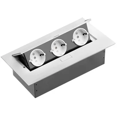 GTV AE-PB03GS-10 Irodai asztalba süllyeszthető elosztó, fém házzal, kábel nélküli, SCHUKO