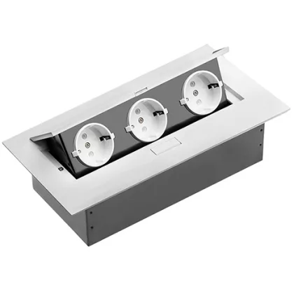   GTV AE-PB03GS-10 Irodai asztalba süllyeszthető elosztó, fém házzal, kábel nélküli, SCHUKO