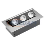   GTV AE-PB03GS-53 Süllyeszthető elosztó rejtett gombos 3 aljzat, 3600W, IP20, AC220-240V, alumínium SCHUKO