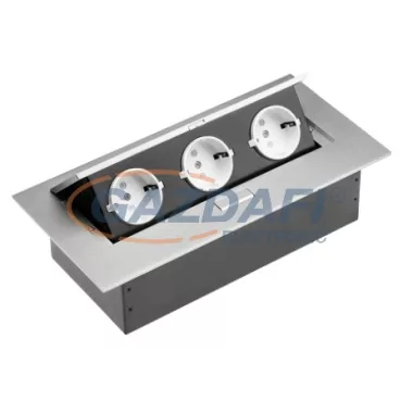 GTV AE-PB03GS-53 Süllyeszthető elosztó rejtett gombos 3 aljzat, 3600W, IP20, AC220-240V, alumínium SCHUKO