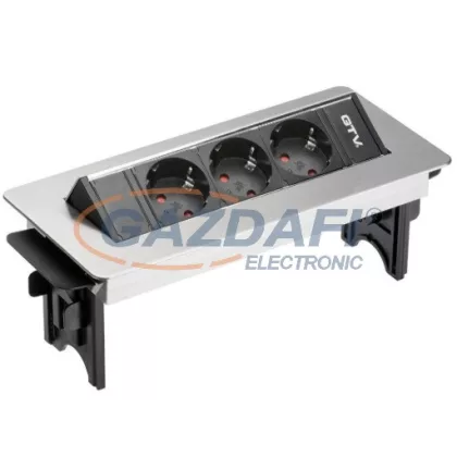  GTV AE-PBC3GS-51BK Süllyeszthető elosztó 3xSCHUKO aljzat, AC220-240V, 3600W, IP20, 1,5m, alumínium