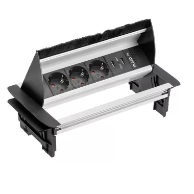 GTV AE-PBC3GS2U-53BKS Süllyeszthető elosztó 3xSCHUKO aljzat, 2xUSB 2.1A 5V, AC220-240V, 3600W, IP20, 1,5m