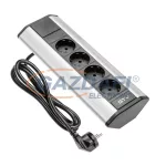   GTV AE-PBKT4S-80 Sarok elosztó 4 aljzat,  AC220-240V, 3600W, IP20, 16A, 1,5m, SCHUKO, ezüst