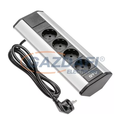   GTV AE-PBKT4S-80 Sarok elosztó 4 aljzat,  AC220-240V, 3600W, IP20, 16A, 1,5m, SCHUKO, ezüst