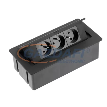   GTV AE-PBSC3GS-20N Süllyeszthető elosztó 3x SCHUKO aljzat, AC220-240V, max 3600W, IP20, 1,5m, fekete