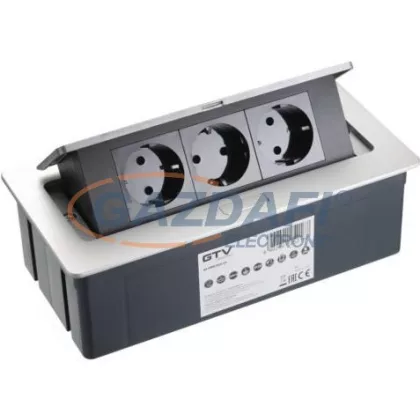   GTV AE-PBSC3GS-53 Süllyeszthető elosztó 3x SCHUKO aljzat, AC220-240V, max 3600W, IP20, 1,5m, alumínium