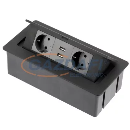   GTV AE-PBSUC2GS-20N Süllyeszthető elosztó 2x SCHUKO aljzat, 2xUSB, 2,1A, AC220-240V, max 3600W, IP20, 1,5m, fekete