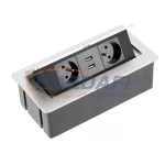   GTV AE-PBSUC2GS-53 Süllyeszthető elosztó 2x SCHUKO aljzat, 2xUSB, 2,1A, AC220-240V, max 3600W, IP20, 1,5m, alumínium