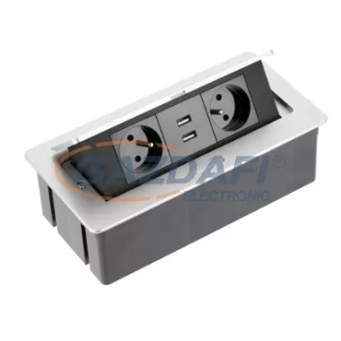 GTV AE-PBSUC2GS-53 Süllyeszthető elosztó 2x SCHUKO aljzat, 2xUSB, 2,1A, AC220-240V, max 3600W, IP20, 1,5m, alumínium