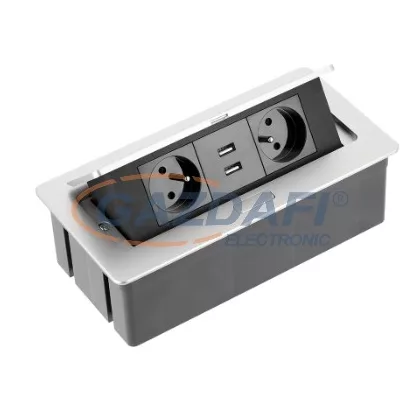   GTV AE-PBSUC2GS-53 Süllyeszthető elosztó 2x SCHUKO aljzat, 2xUSB, 2,1A, AC220-240V, max 3600W, IP20, 1,5m, alumínium