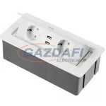   GTV AE-PBSUC2GU-10 Süllyeszthető elosztó 2x SCHUKO aljzat, 2xUSB, 2,1A, AC220-240V, max 3600W, IP20, 1,5m, fehér