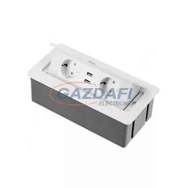 GTV AE-PBSUC2GU-10 Süllyeszthető elosztó 2x SCHUKO aljzat, 2xUSB, 2,1A, AC220-240V, max 3600W, IP20, 1,5m, fehér