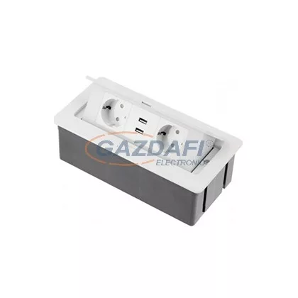   GTV AE-PBSUC2GU-10 Süllyeszthető elosztó 2x SCHUKO aljzat, 2xUSB, 2,1A, AC220-240V, max 3600W, IP20, 1,5m, fehér