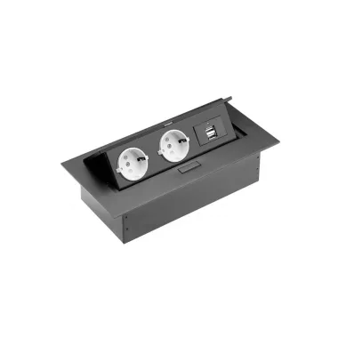 GTV AE-PBU02GS-20 Irodai asztalba süllyeszthető elosztó, fém házzal, 2x(2P+F)+2xUSB, SCHUKO