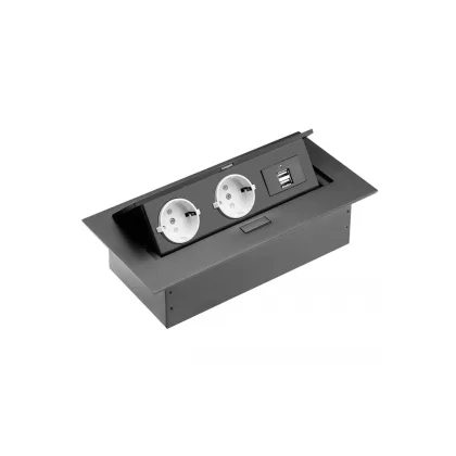   GTV AE-PBU02GS-20 Irodai asztalba süllyeszthető elosztó, fém házzal, 2x(2P+F)+2xUSB, SCHUKO