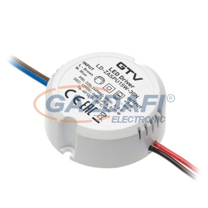   GTV LD-ZASPU15W-30N LED tápegység 15W, 2200V-240VAC bemenet, 12VDC kimenet, 50-60Hz, IP20, dia 55mm