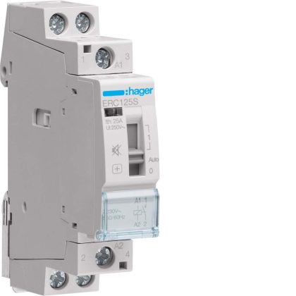   HAGER ERC125S Csendes mágneskapcsoló, 1Z, 25A, 230V AC, I-0-II, moduláris