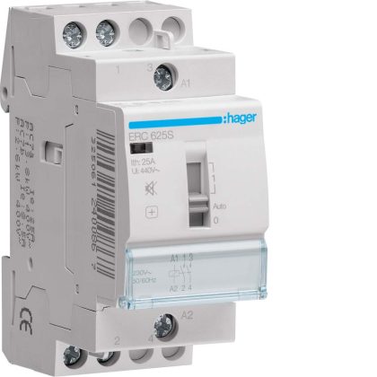   HAGER ERC625S Csendes mágneskapcsoló, 2Z, 25A, 230V AC, I-0-II, moduláris, növelt kapcs.telj.