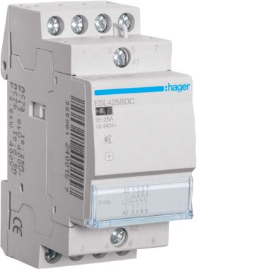 HAGER ESL425SDC Csendes mágneskapcsoló, 4Z, 25A, 12V DC, moduláris