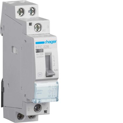   HAGER ETC226 Mágneskapcsoló, 2NY, 25A, 230V AC, I-0-II, moduláris, kézzel is kapcsolható