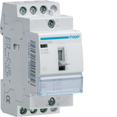 HAGER ETC325 Mágneskapcsoló, 3Z, 25A, 230V AC, I-0-II, moduláris, kézzel is kapcsolható