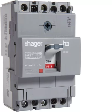 HAGER HDA032L Kompakt megszakító x160, 3P, 32A, 18kA, fix TM kioldóval HAGER HDA032L Kompakt megszakító x160, 3P, 32A, 18kA, fix TM kioldóval