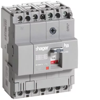 HAGER HDA033L Kompakt megszakító x160, 4P, 32A, 18kA, fix TM kioldóval HAGER HDA033L Kompakt megszakító x160, 4P, 32A, 18kA, fix TM kioldóval
