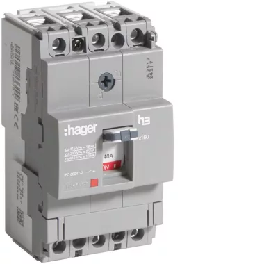 HAGER HDA040L Kompakt megszakító x160, 3P, 40A, 18kA, fix TM kioldóval HAGER HDA040L Kompakt megszakító x160, 3P, 40A, 18kA, fix TM kioldóval