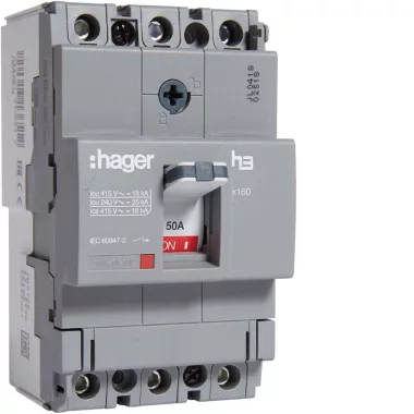 HAGER HDA050L Kompakt megszakító x160, 3P, 50A, 18kA, fix TM kioldóval HAGER HDA050L Kompakt megszakító x160, 3P, 50A, 18kA, fix TM kioldóval