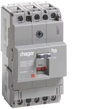 HAGER HDA080L Kompakt megszakító x160, 3P, 80A, 18kA, fix TM kioldóval HAGER HDA080L Kompakt megszakító x160, 3P, 80A, 18kA, fix TM kioldóval