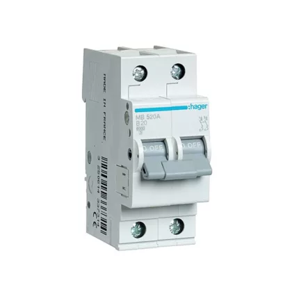HAGER MB520A Kismegszakító 1P+N, B-20A, 6kA/10kA, 2M HAGER MB520A Kismegszakító 1P+N, B-20A, 6kA/10kA, 2M