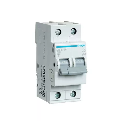HAGER MB532A Kismegszakító 1P+N, B-32A, 6kA/10kA, 2M