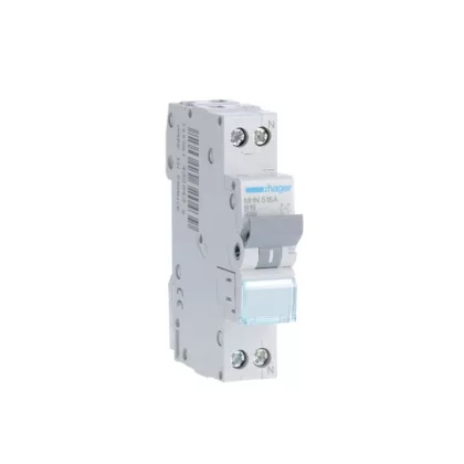 HAGER MHN516A Kismegszakító 1P+N, B-16A, 4,5kA, 1M HAGER MHN516A Kismegszakító 1P+N, B-16A, 4,5kA, 1M