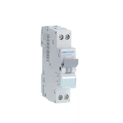 HAGER MHN525A Kismegszakító 1P+N, B-25A, 4,5kA, 1M HAGER MHN525A Kismegszakító 1P+N, B-25A, 4,5kA, 1M