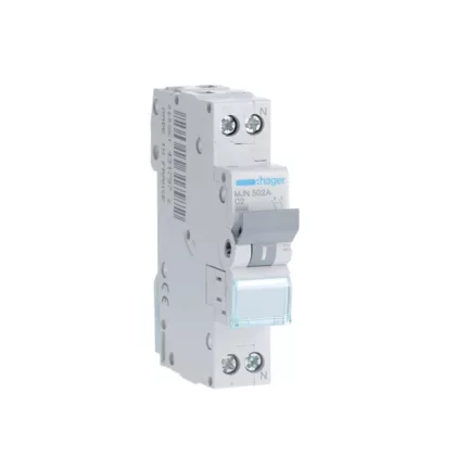 HAGER MJN502A Kismegszakító 1P+N, C-2A, 4,5kA, 1M HAGER MJN502A Kismegszakító 1P+N, C-2A, 4,5kA, 1M