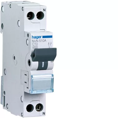 HAGER MJN510A Kismegszakító 1P+N, C-10A, 4,5kA, 1M HAGER MJN510A Kismegszakító 1P+N, C-10A, 4,5kA, 1M
