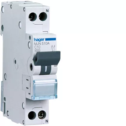 HAGER MJN510A Kismegszakító 1P+N, C-10A, 4,5kA, 1M HAGER MJN510A Kismegszakító 1P+N, C-10A, 4,5kA, 1M