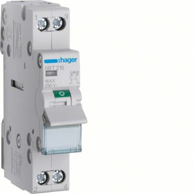 HAGER SBT216 Leválasztó kapcsoló  jelzőlámpával, 2P, 16A, moduláris, 1M, lámpa: direkt táp/direkt elmenő