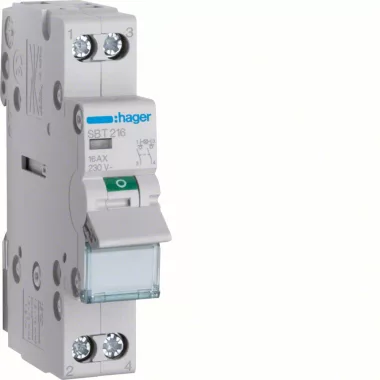 HAGER SBT216 Leválasztó kapcsoló  jelzőlámpával, 2P, 16A, moduláris, 1M, lámpa: direkt táp/direkt elmenő