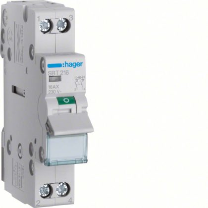   HAGER SBT216 Leválasztó kapcsoló  jelzőlámpával, 2P, 16A, moduláris, 1M, lámpa: direkt táp/direkt elmenő