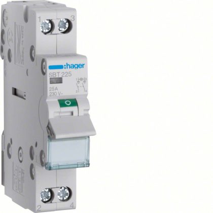   HAGER SBT225 Leválasztó kapcsoló  jelzőlámpával, 2P, 25A, moduláris, 1M, lámpa: direkt táp/direkt elmenő
