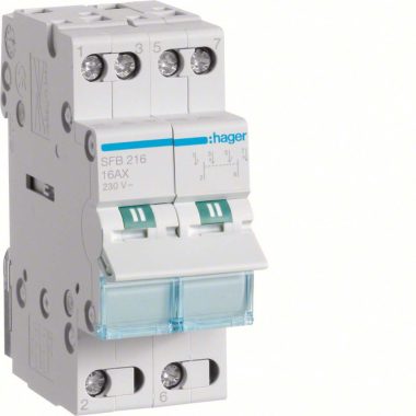 HAGER SFB216 Választókapcsoló, 2P, 16A, I-0-II, moduláris, 2M, közös pont alul
