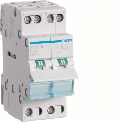  HAGER SFB216 Választókapcsoló, 2P, 16A, I-0-II, moduláris, 2M, közös pont alul