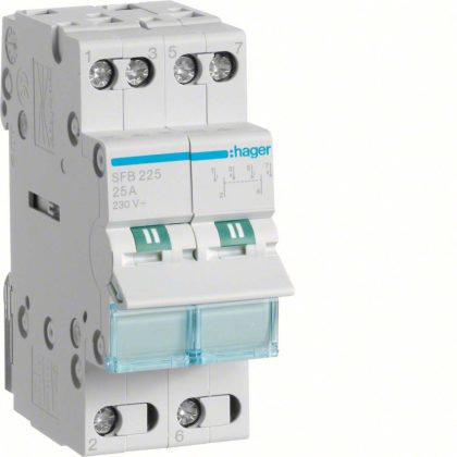  HAGER SFB225 Választókapcsoló, 2P, 25A, I-0-II, moduláris, 2M, közös pont alul