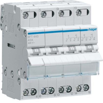   HAGER SFT440 Választókapcsoló, 4P, 40A, I-0-II, moduláris, 4M, közös pont felül