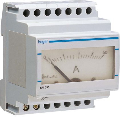   HAGER SM050 Analóg ampermérő, 1 fázisú, áramváltós mérés, 50A-ig, moduláris
