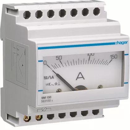   HAGER SM150 Analóg ampermérő, 1 fázisú, áramváltós mérés, 150A-ig, moduláris